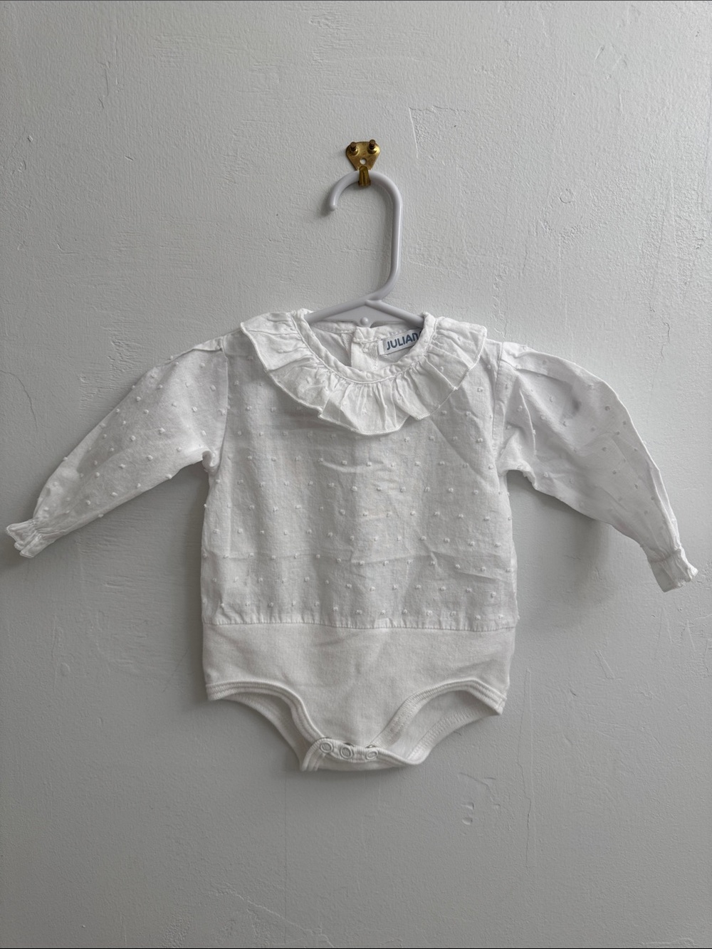 Juliana White Ruffled Collar Baby One-Piece Bodysuit